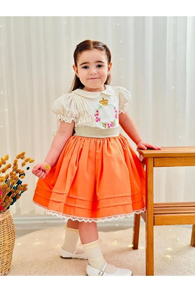 Детское платье для девочек кружевное Orange embroidered vintage baby girl dress Hly Karol Tasarım, Orange — фото 2