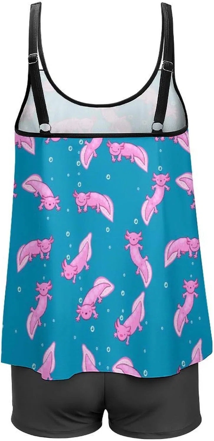 Женский танкини с регулируемыми бретелями Plus Size Bikini, Kawaii Axolotl Patternstyle-9 — фото 4