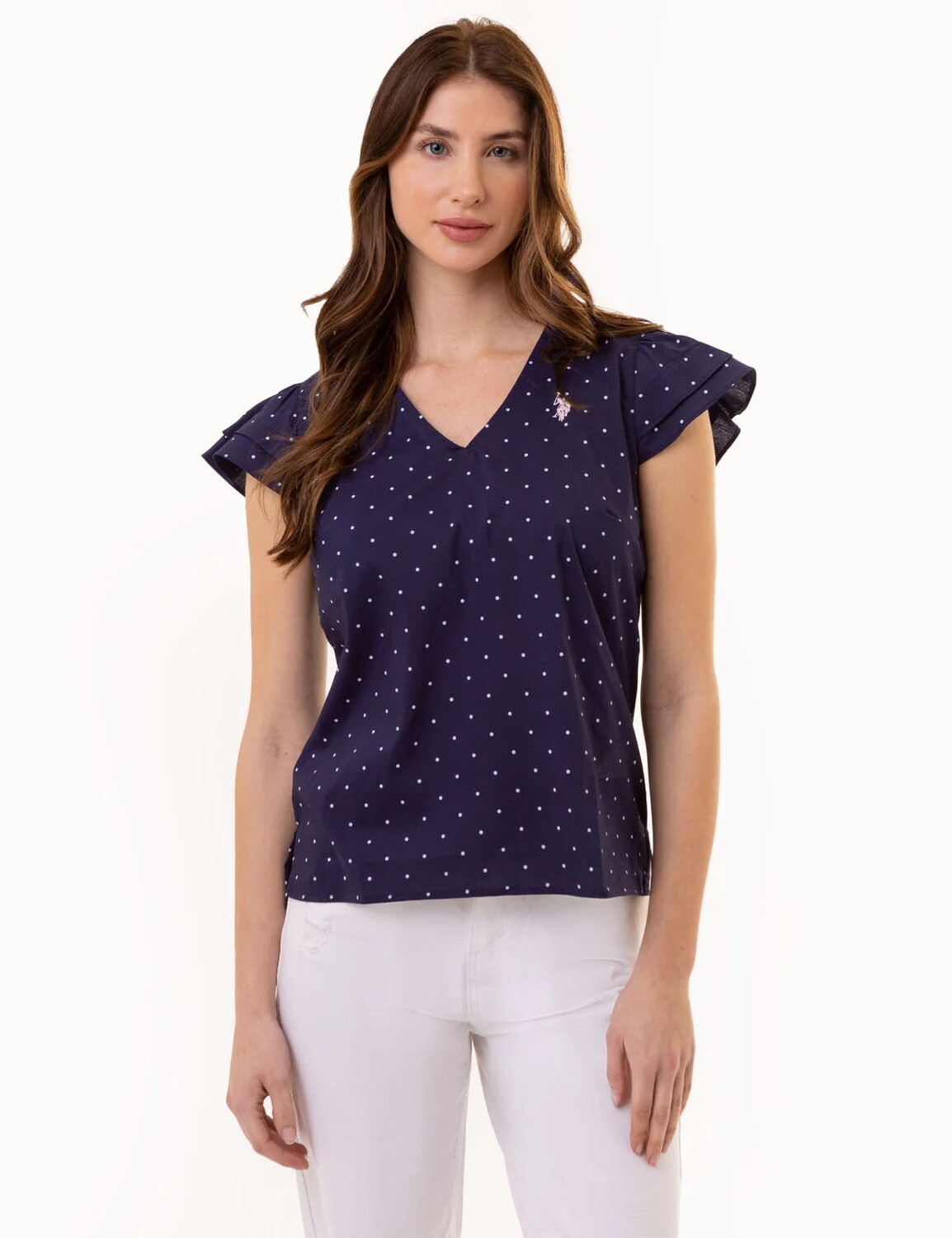 

Топ U.S. Polo Assn.Ruffle Sleeve Popover, синий