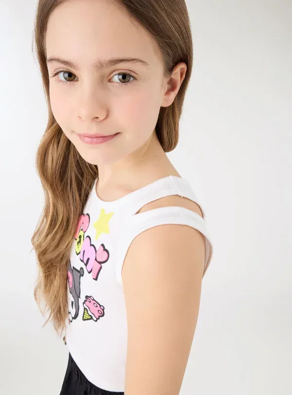 Топ с принтом Hello Kitty Stampa Terranova, Optical White, белый — фото 4