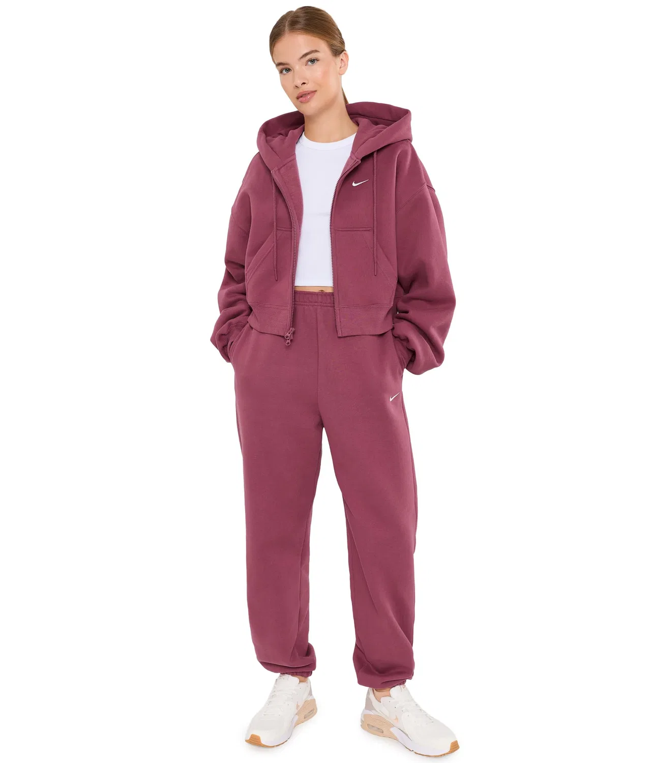 Укороченная толстовка Studio Fleece средней плотности на молнии. Nike, Pink Smoke/Sail — фото 2