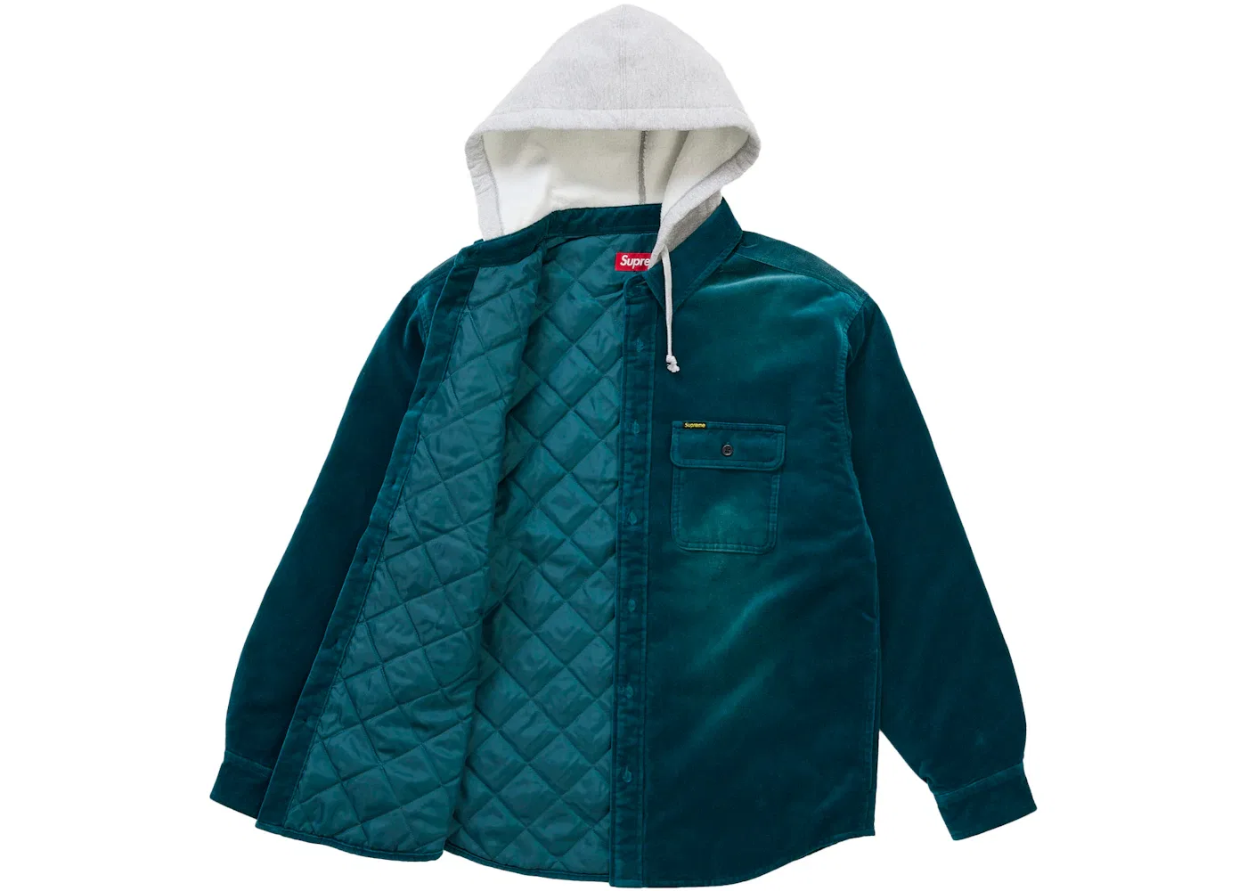 Мужская рубашка с капюшоном стеганая на подкладке из вельвета Supreme Shirt, Teal — фото 2