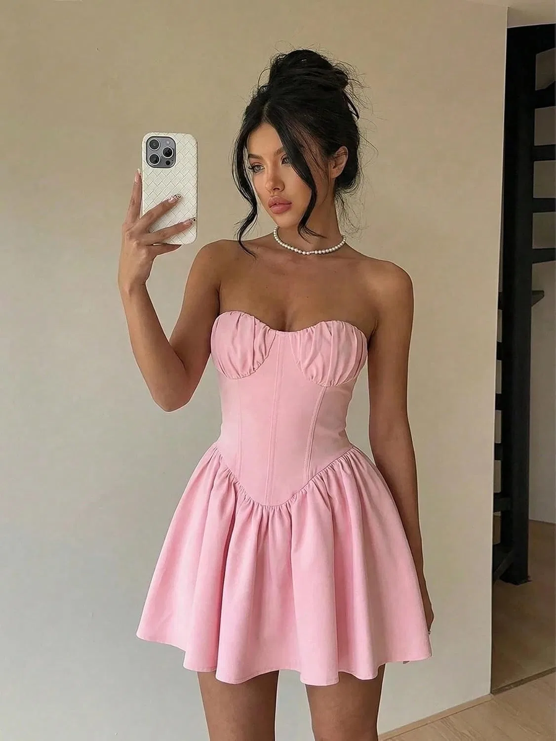 Женское летнее платье A-силуэта с открытой спиной, Pink — фото 4
