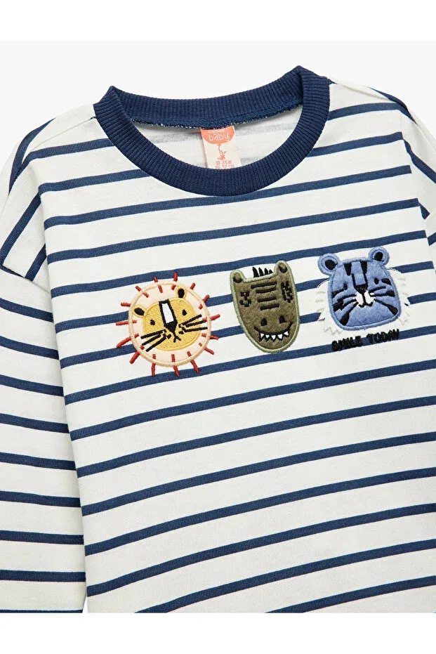 Детская футболка с длинным рукавом с принтом Koton, Ecru Striped — фото 3