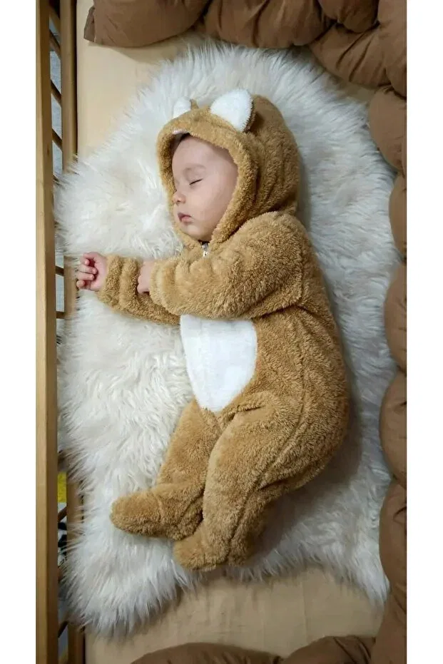 Детское боди-комбинезон с капюшоном Named Plush Baby Romper Bebek_Iklimi, Brown