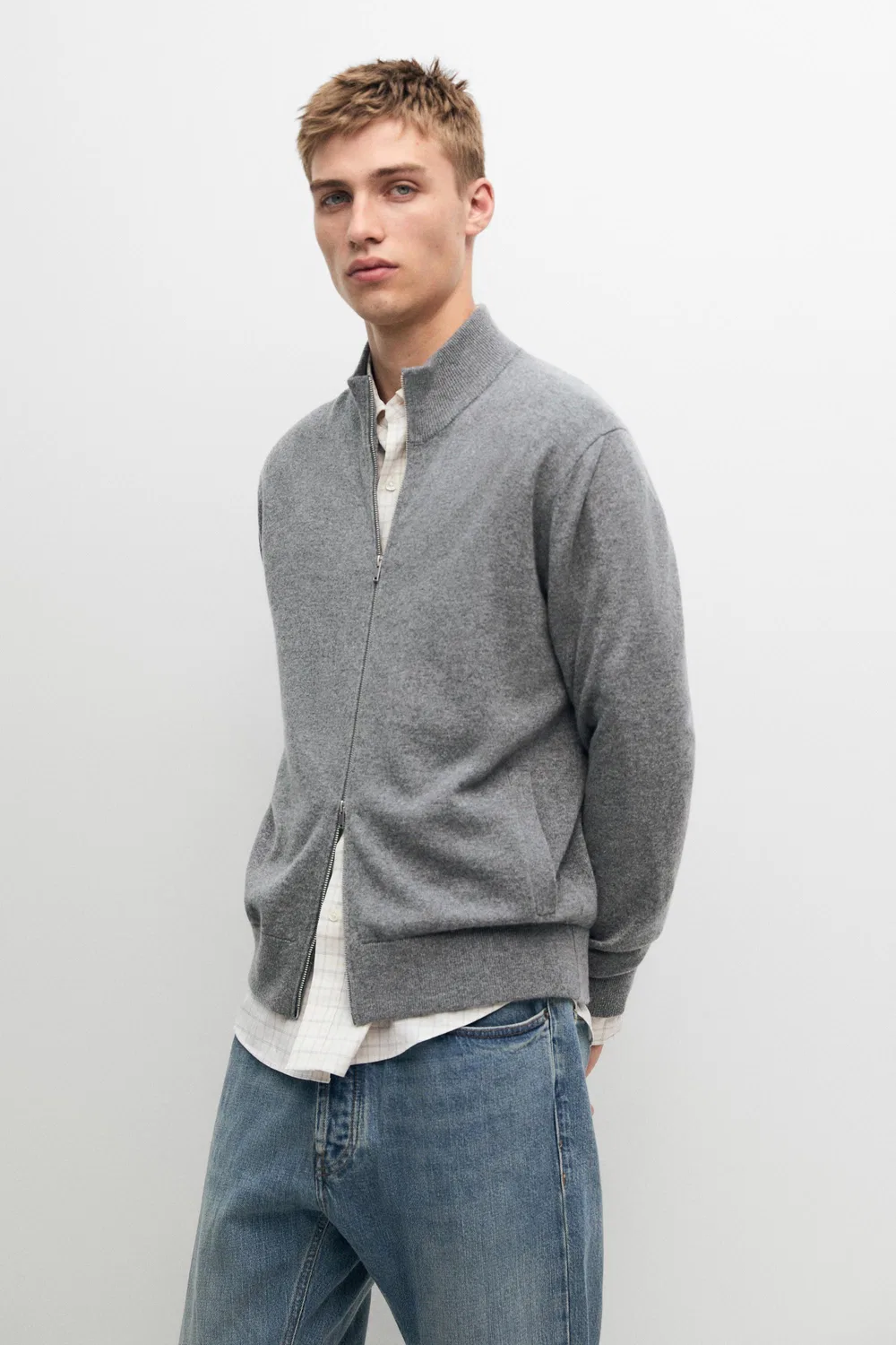 Кардиган Massimo Dutti 100% Cashmere Zip-Up Knit, антрацитово-серый