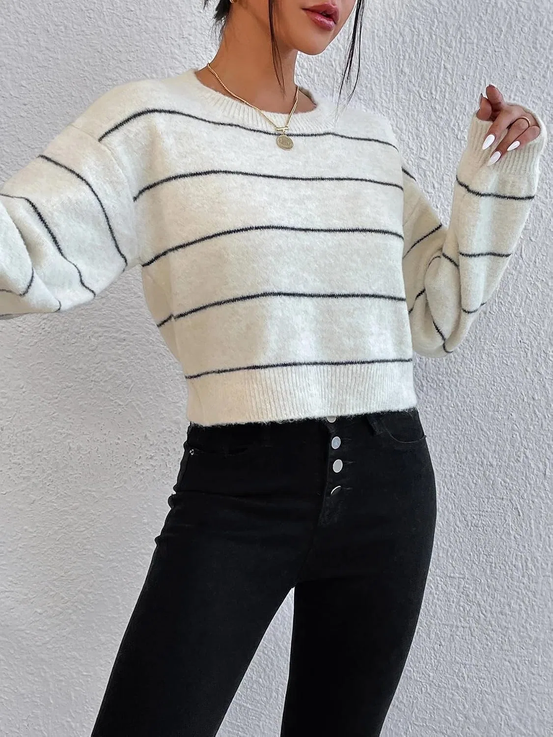 Женский свитер с длинным рукавом, бежевый — фото 4