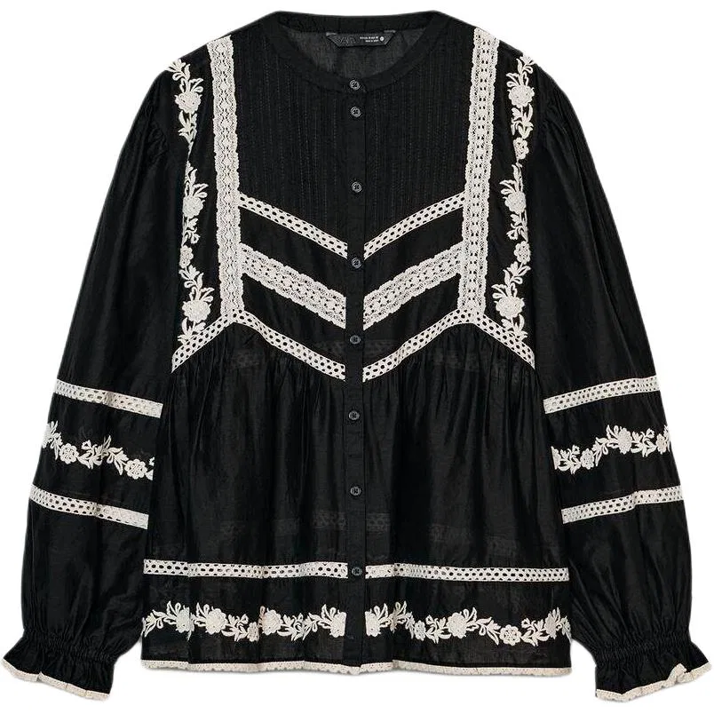 Женская рубашка с круглым вырезом Black/White ZARA