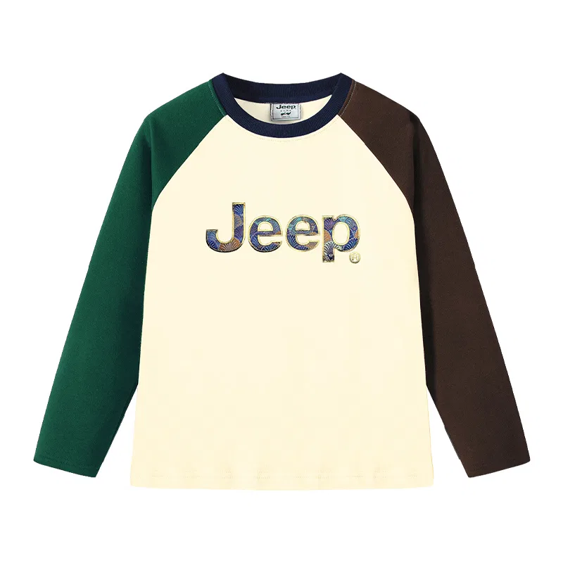 Детская футболка с круглым вырезом с принтом Jeep, Beige Brown