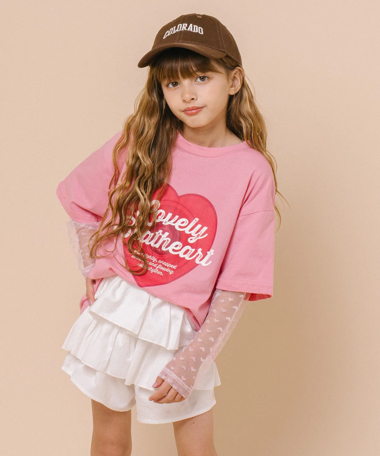 Детская футболка с принтом Heart Record, модель Heart Record Print Tulle URBAN CHERRY, Розовый