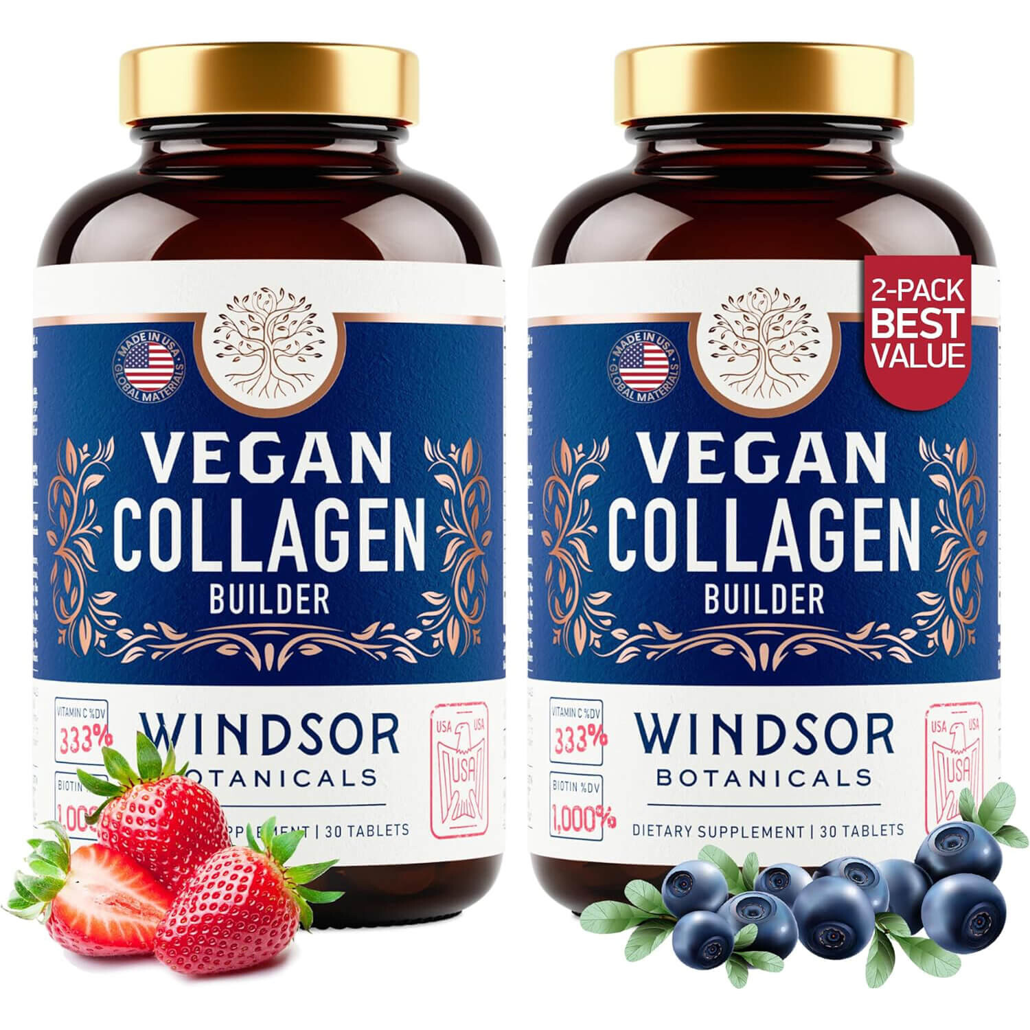 

Комплекс коллагена с витамином С Windsor Botanicals Vegan Supplements, 2 упаковки по 30 капсул