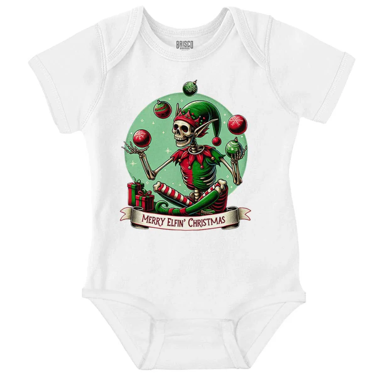Детское боди-комбинезон с коротким рукавом Christmas Skeleton Juggling Elf Brisco Brands, White