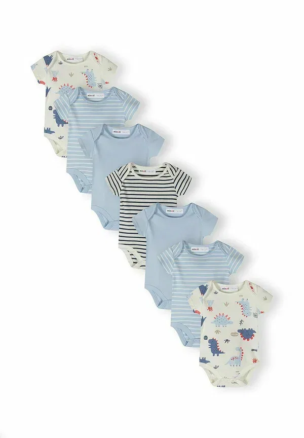 Комплект из 7 боди с коротким рукавом Dinosaurs Minoti light blue/white, белый/светло-голубой