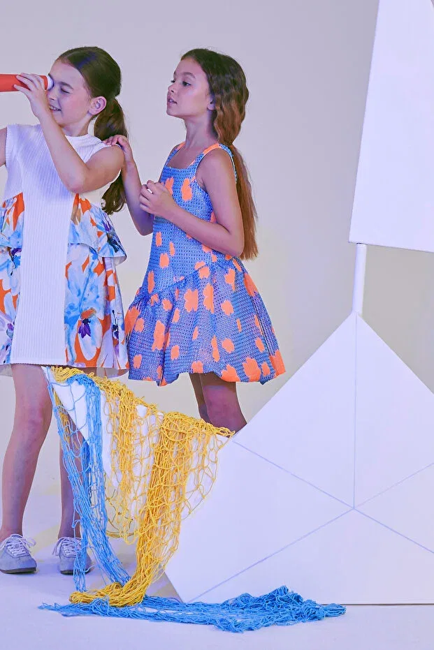Детское платье для девочек жаккардовое Neon jacquard balloon skirt dress Sheshe, Blue — фото 4