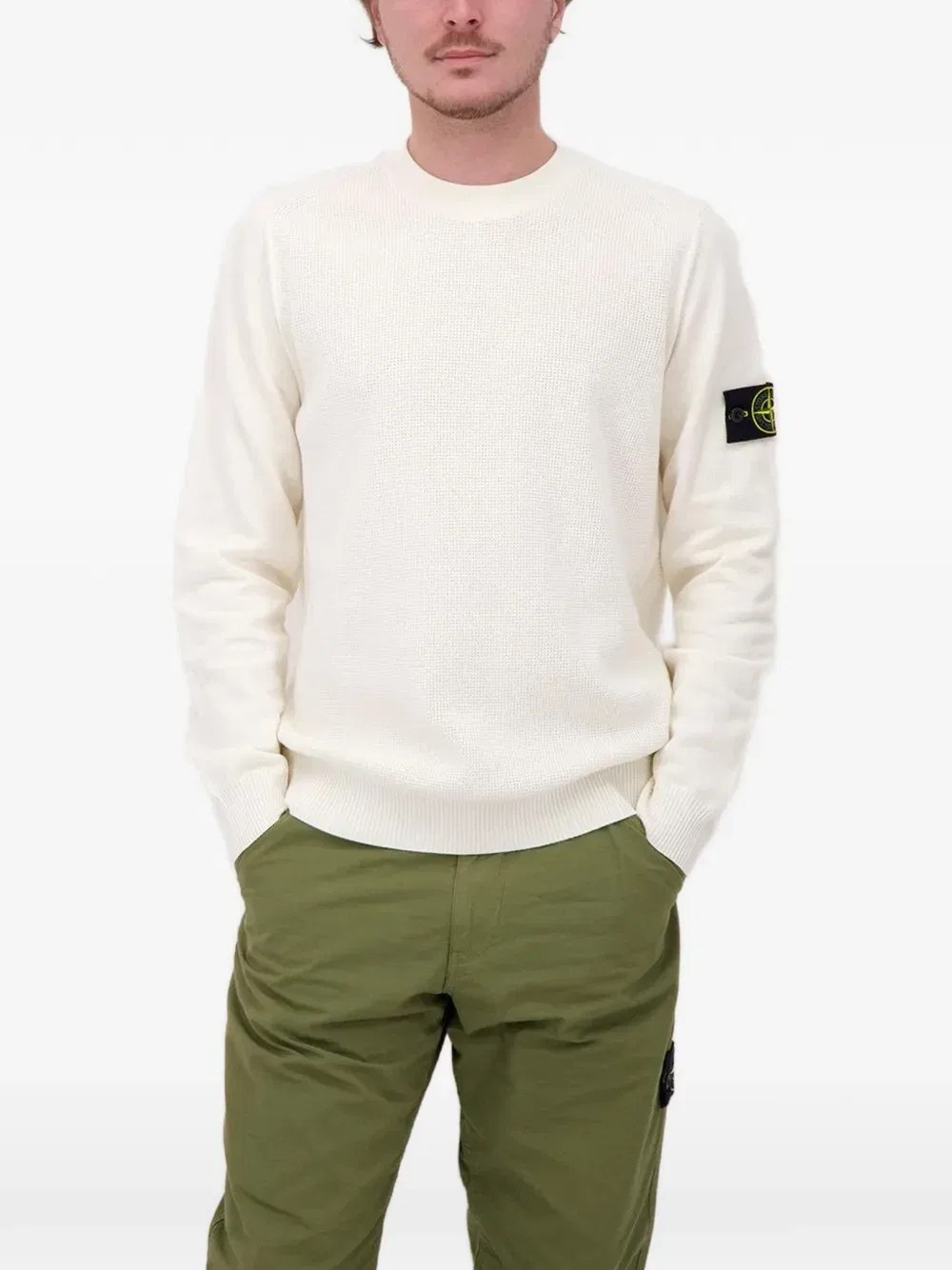 Джемпер из мягкого органического хлопка с микростежком Stone Island, бежевый — фото 2