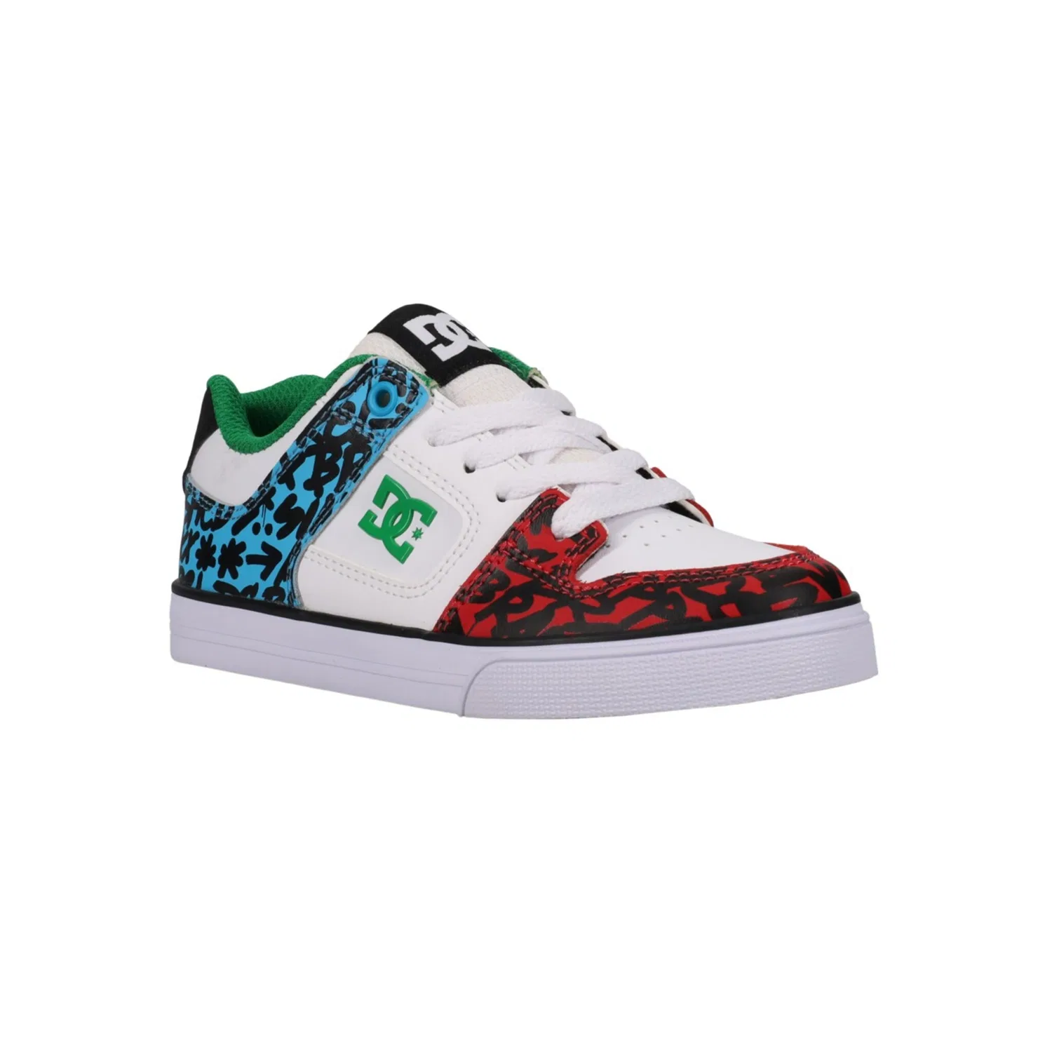 Детские кожаные кроссовки с подушкой Pill-Pattern DC Shoes, White/Blue/Red