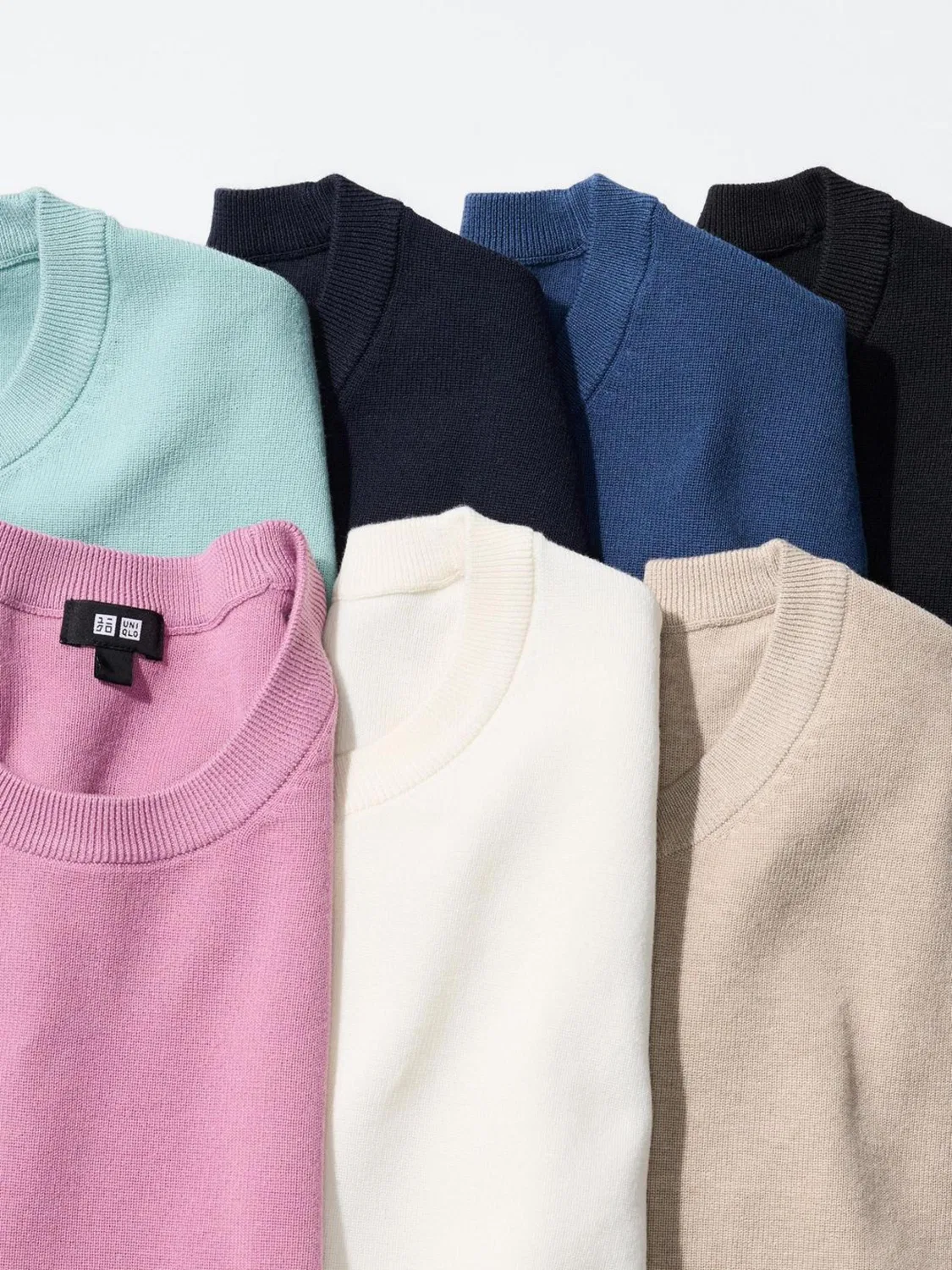 Свитер трикотажный с коротким рукавом и круглым вырезом Uniqlo, молочный — фото 4