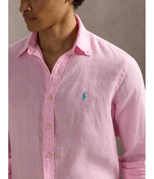 Мужская льняная рубашка с длинным рукавом Custom Fit Polo Ralph Lauren, Rosa — фото 4
