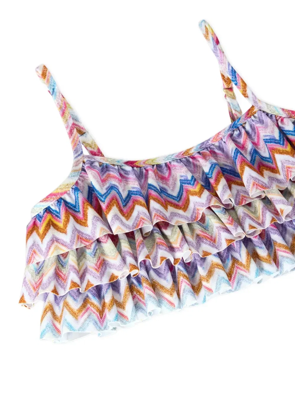 Купальник-бикини с зигзаговым принтом и оборками Missoni Kids, розовый — фото 3