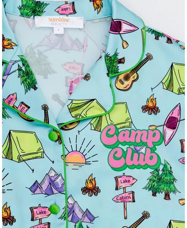 Детский комплект для девочек с принтом Camp Club Silky Short Sleeve Shorts Set Sunshine Society, мультиколор — фото 3
