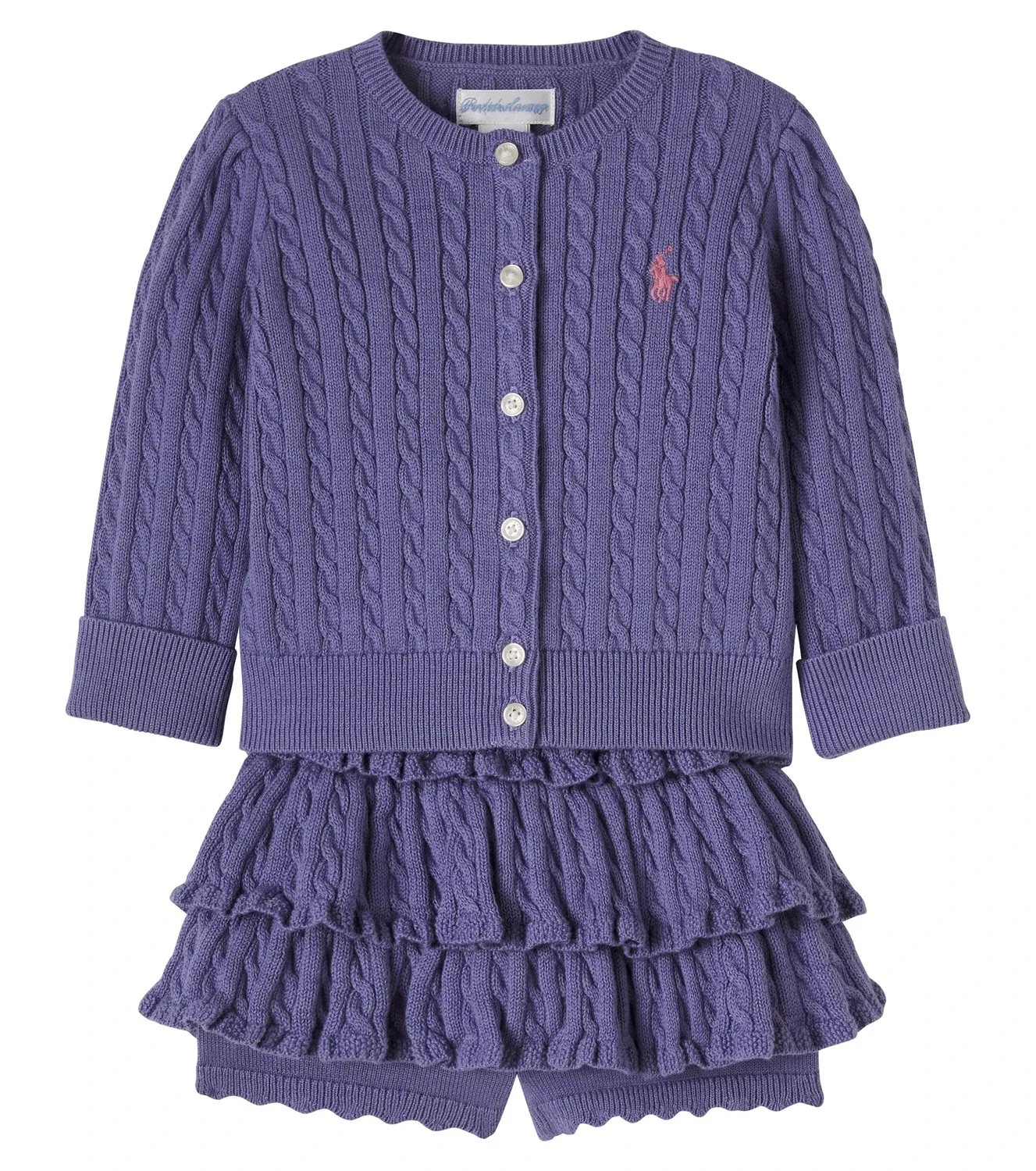 Комплект из хлопкового кардигана и шорт Polo Ralph Lauren Kids, фиолетовый