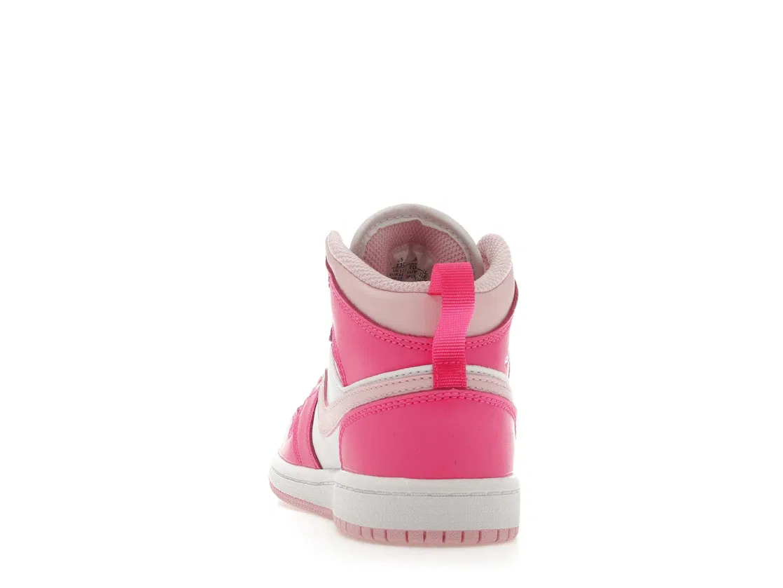 Детские кроссовки для девочек с высоким верхом Jordan 1 Mid Jordan, White/Fierce Pink/Medium Soft Pink — фото 4