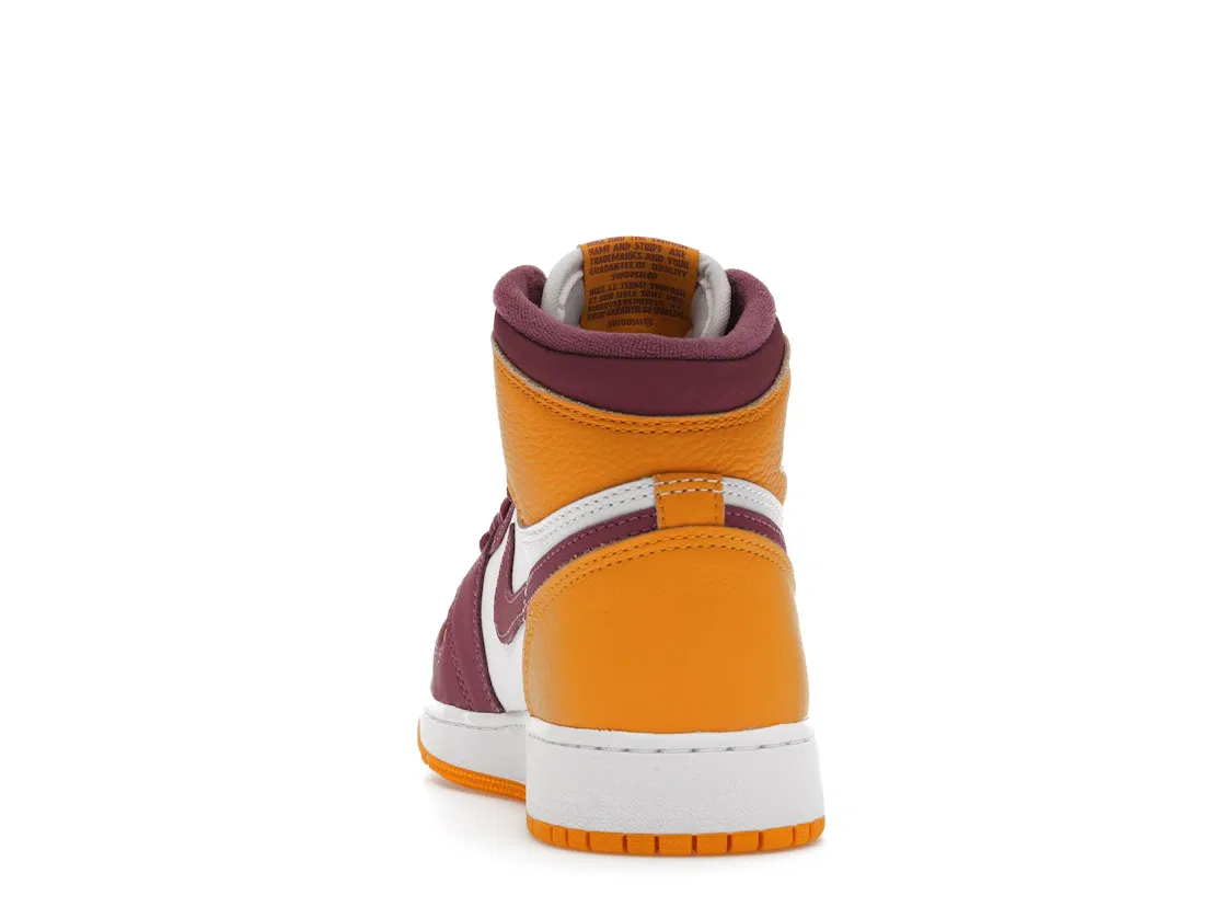 Детские кроссовки с кожаным верхом Jordan 1 Retro High OG Brotherhood, University Gold/Light Bordeaux-White — фото 4