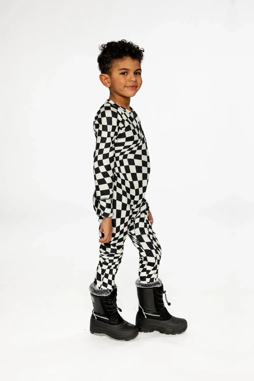 Детский боди-комбинезон утепленный с принтом Deux par Deux, White Checkered Print — фото 3