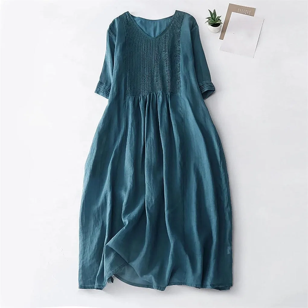 Женское платье А-силуэта V-образным вырезом Generic, Gray — фото 2