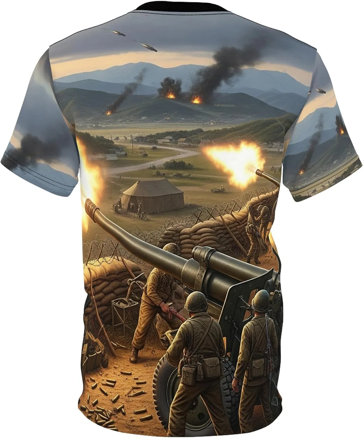 Мужская футболка с принтом Vietnam War Artillery Firebase, Black Stitching — фото 2