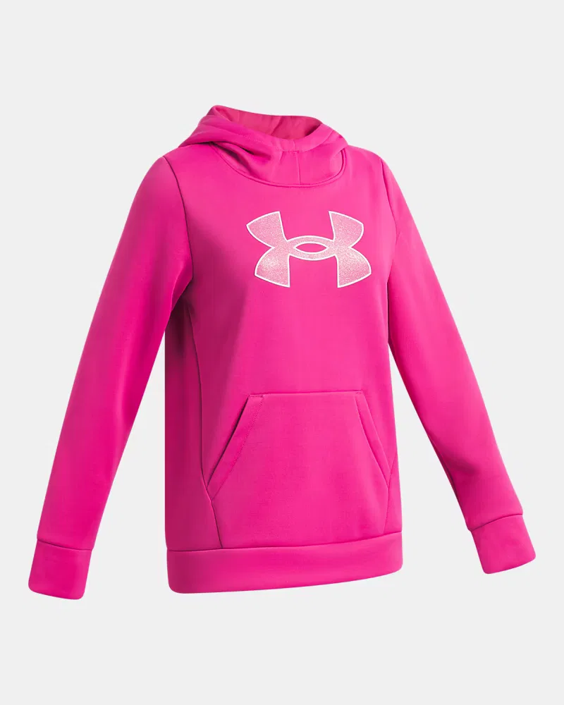 Худи детское теплое с блестящим логотипом Armour Fleece Glitter UnderArmour, Astro Pink/White — фото 3