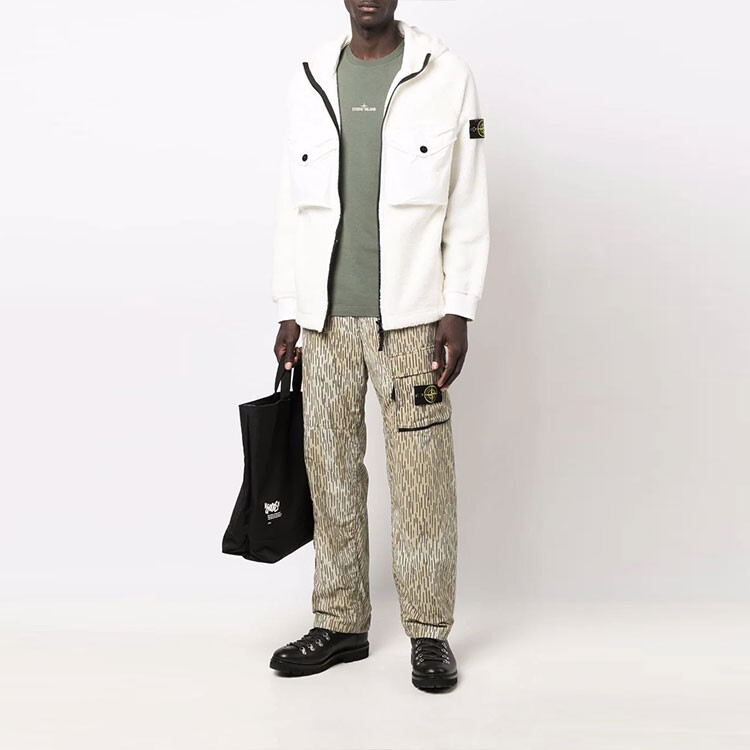 Бархатная куртка мужская белая Stone Island, белый — фото 2