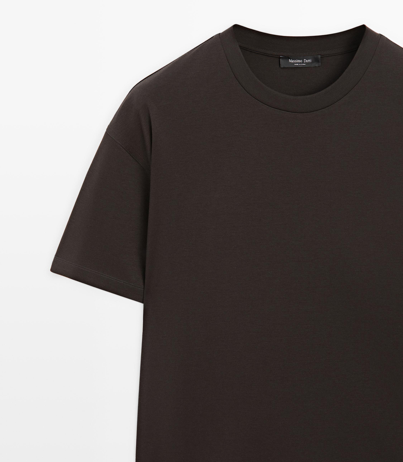 Футболка Massimo Dutti Boxy Fit Short Sleeve Cotton Blend, коричневый — фото 3