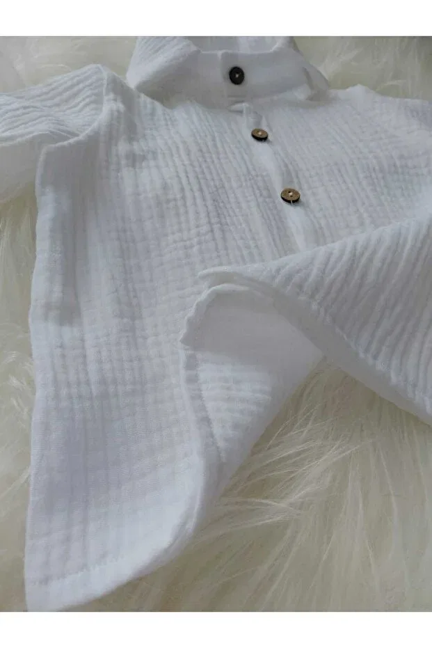 Детская рубашка из муслина для мальчиков с длинным рукавом Ykr Design, White — фото 3