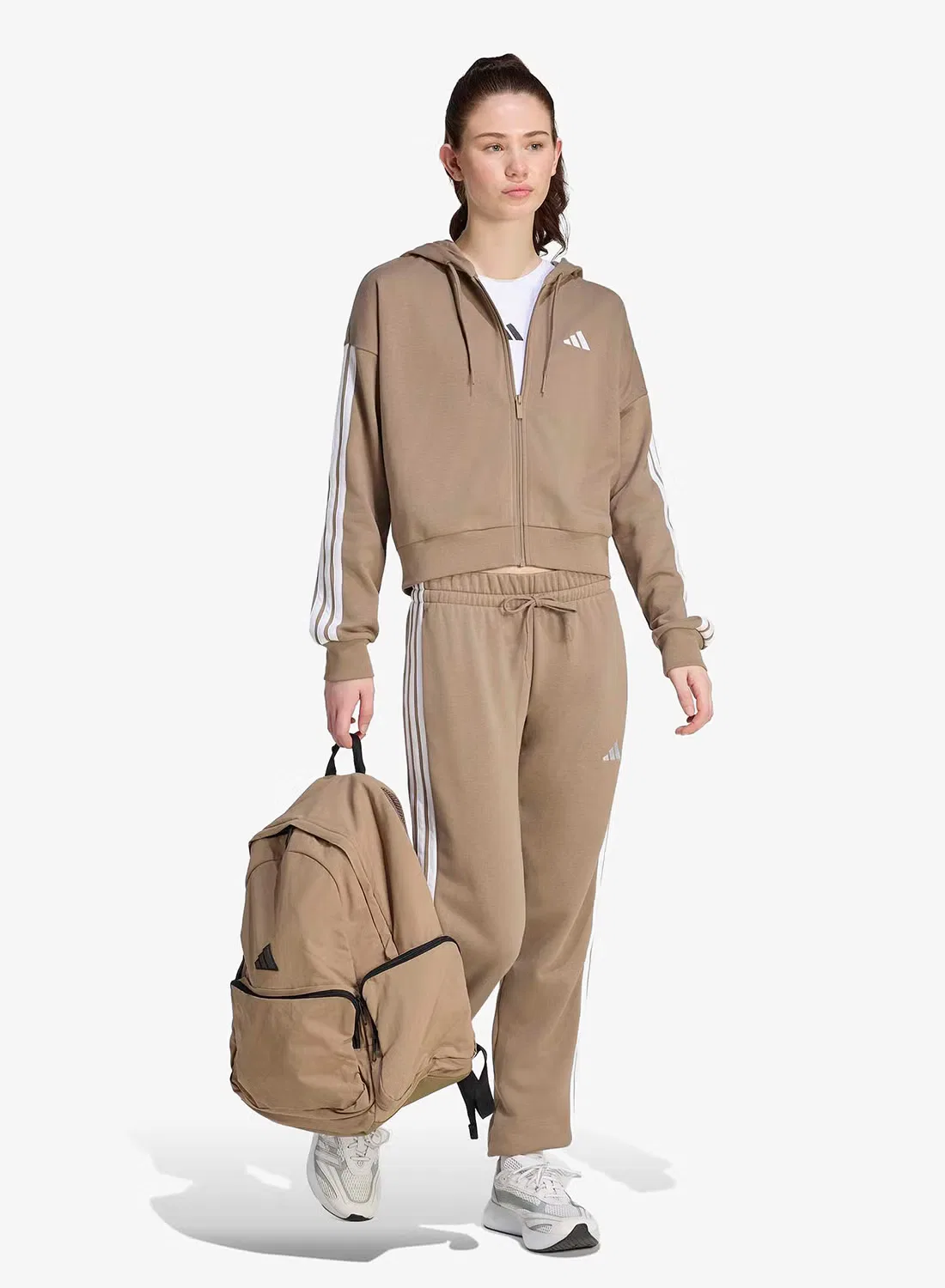 Худи с капюшоном и молнией на мягком футере 3-Stripes Adidas, хаки — фото 4