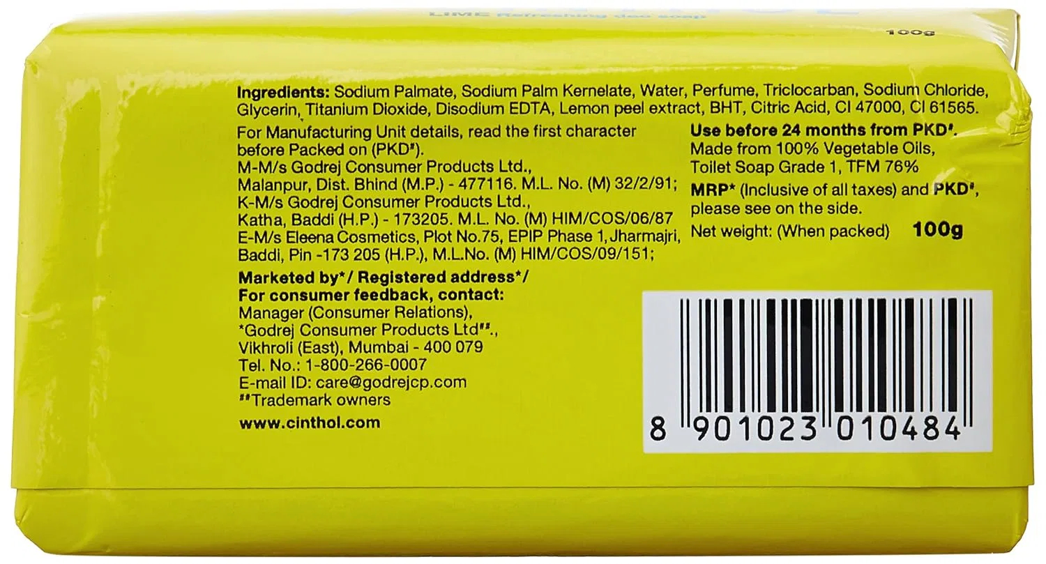 Мыло Cinthol Lime, 125 г x 8, Lime Godrej Locking Solutions And Systems — фото 3