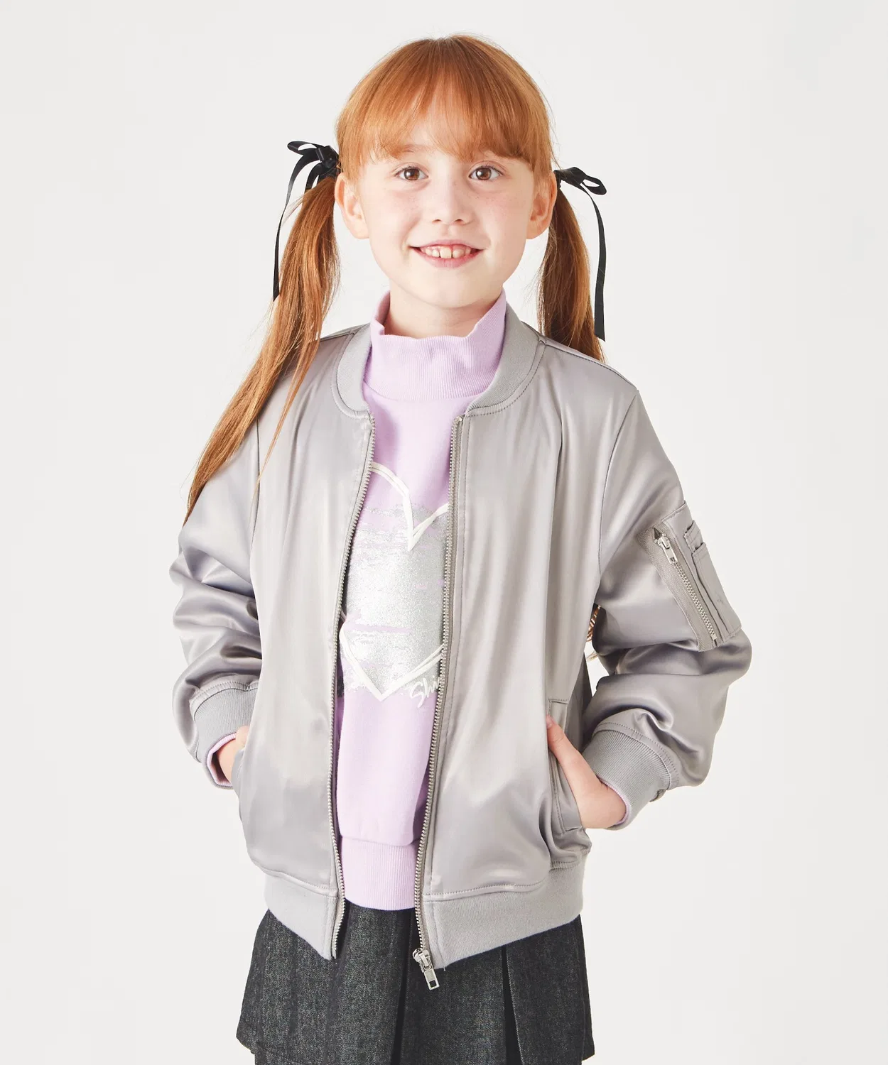 Детская куртка MA-1 из сатина с длинным рукавом ever closet, Silver Grey