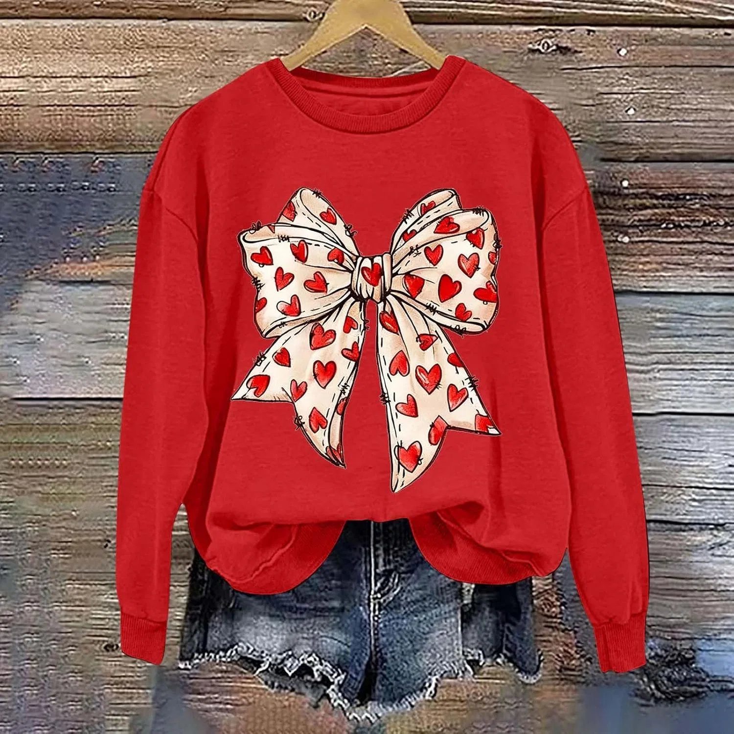 Женский свитшот с длинным рукавом с принтом, Valentine Sweatshirts, #B-red — фото 3