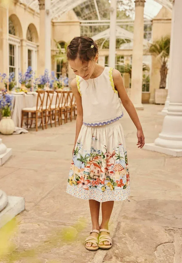 Комплект из топа и юбки с принтом Regular fit - top and skirt set - a-line skirt Next, cream blue holiday scene, голубой