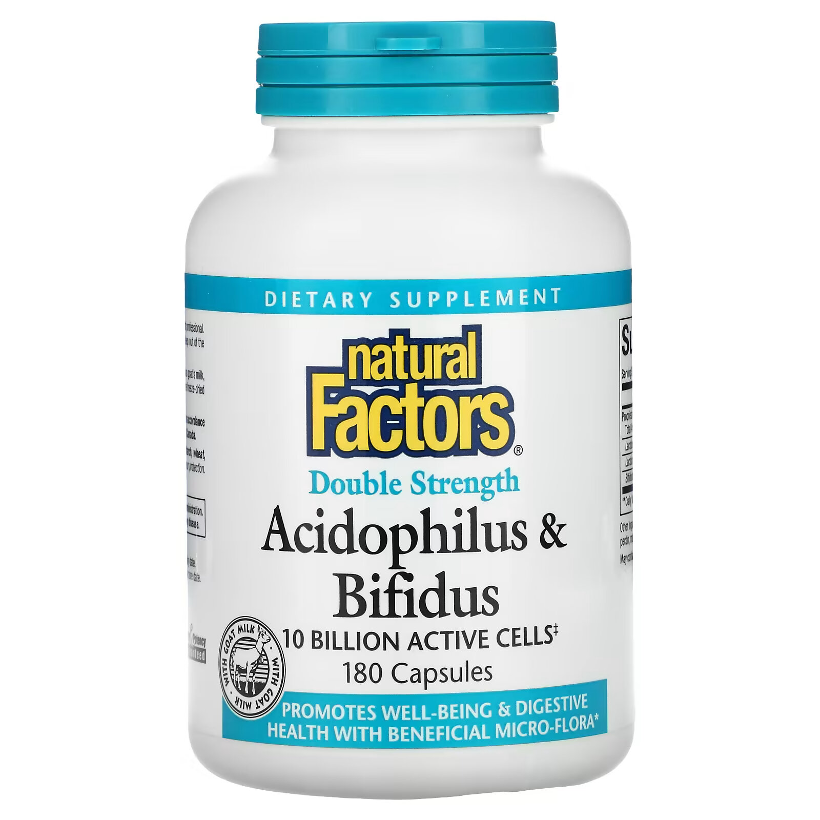 Natural Factors, Acidophilus & Bifidus, двойная сила действия, 10 млрд, 180 капсул - фото