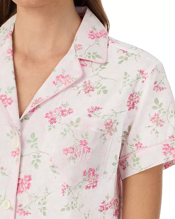 Женская пижама с принтом Classic Lawn Notch Collar Cropped Pajama Set Ralph Lauren, Pink Floral — фото 3