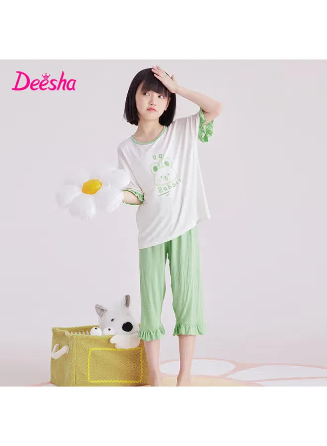Пижамный комплект с коротким рукавом и 7/8 брюками Deesha, зеленый