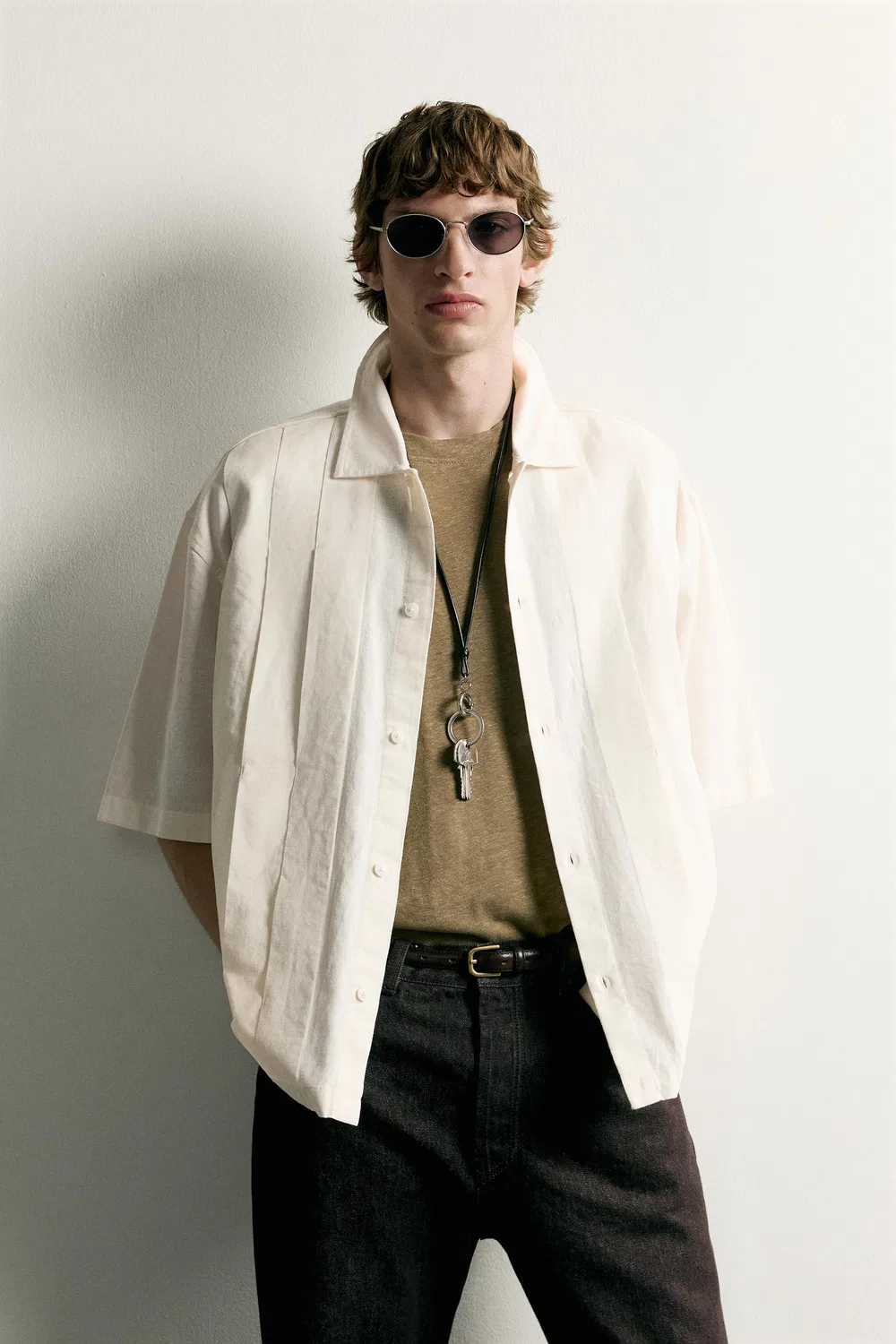 Рубашка свободного кроя со складками ZARA, Oyster-white — фото 2