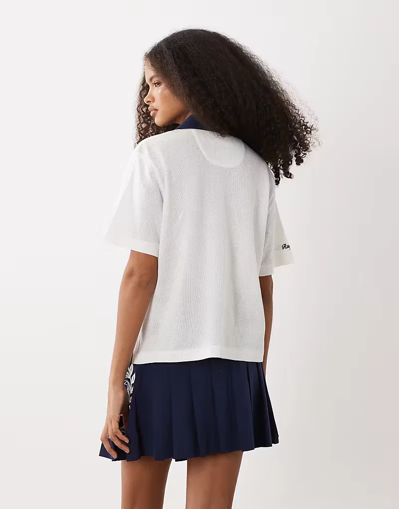 Поло-рубашка Polo Ralph Lauren Wimbledon из смеси хлопка и льна с контрастным воротником, белый — фото 4