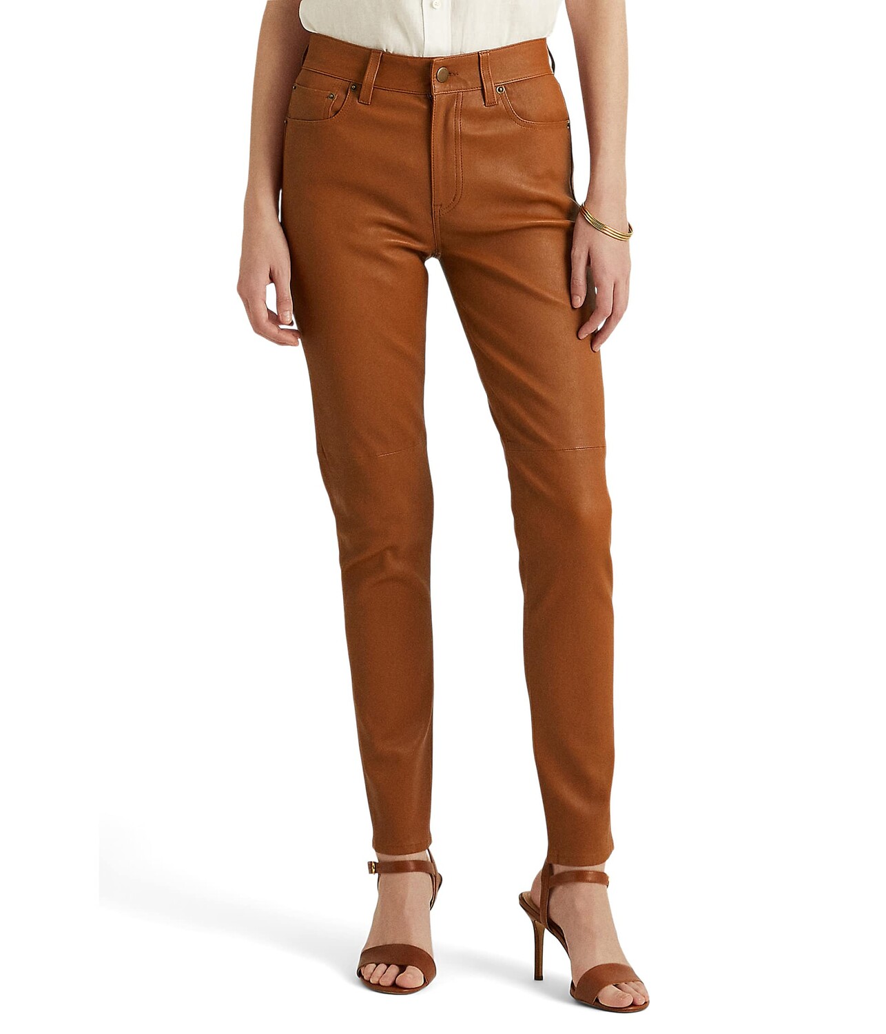 

Брюки с высокой посадкой LAUREN Ralph Lauren, Nappa Leather High-Rise Skinny Ankle Pants, Коричневый, Брюки с высокой посадкой LAUREN Ralph Lauren, Nappa Leather High-Rise Skinny Ankle Pants