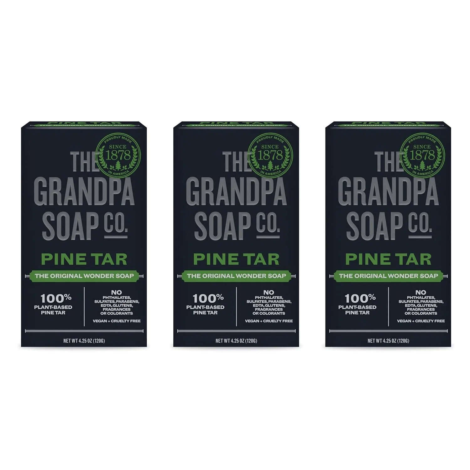 Твердое мыло Pine Tar Soap, The Grandpa Soap Company, 3 шт, 4.25 oz