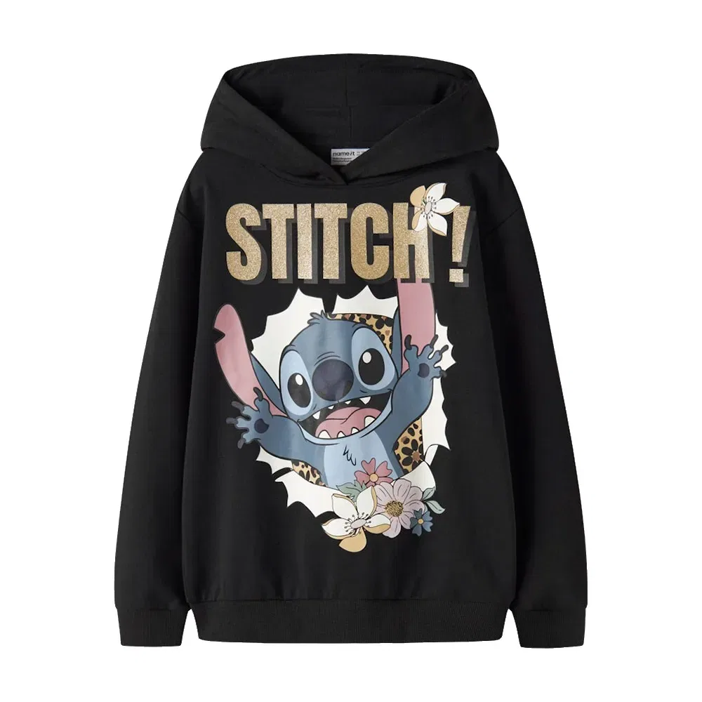 Детское худи для девочек с принтом Jynda Stitch Name it, Black — фото 2