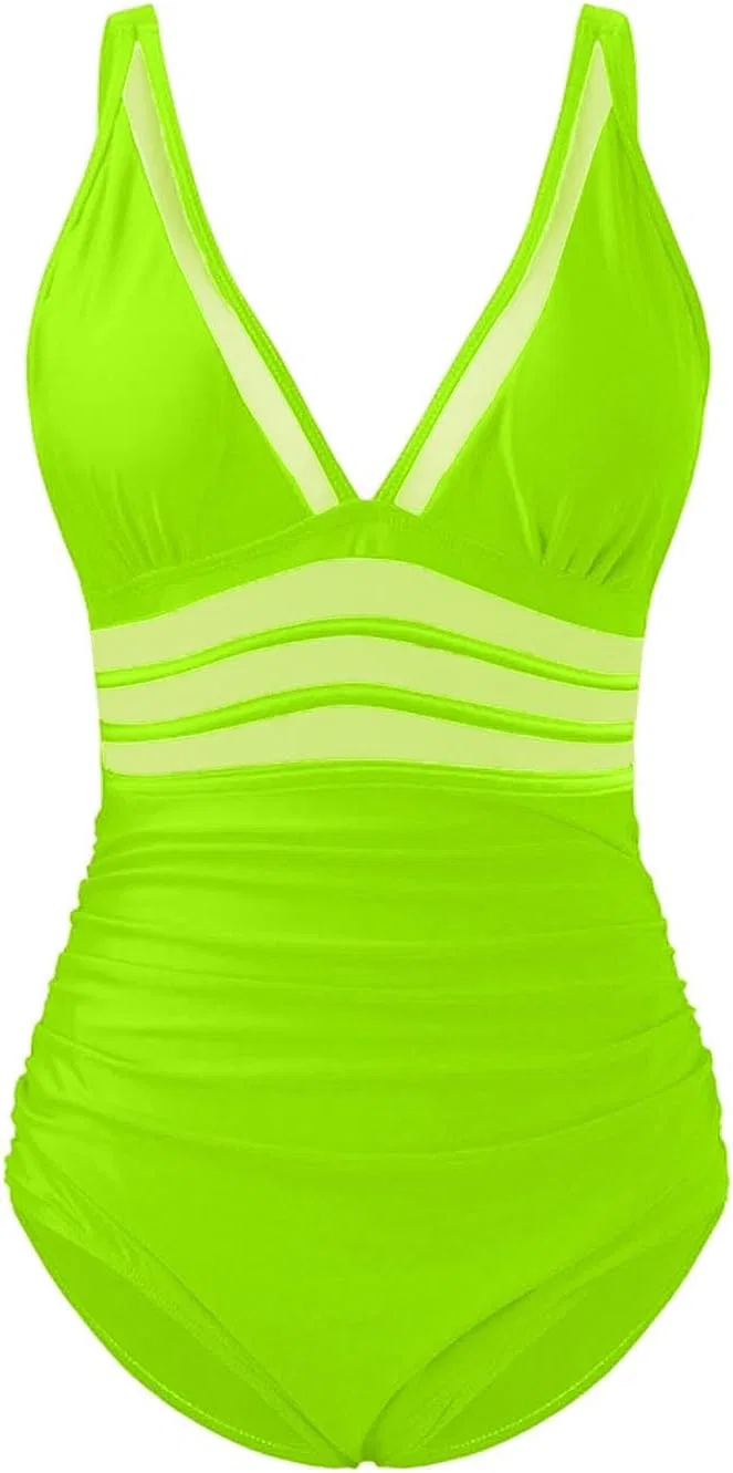 Женский слитный купальник с утяжкой Mesh V-образным вырезом, Yellow — фото 3