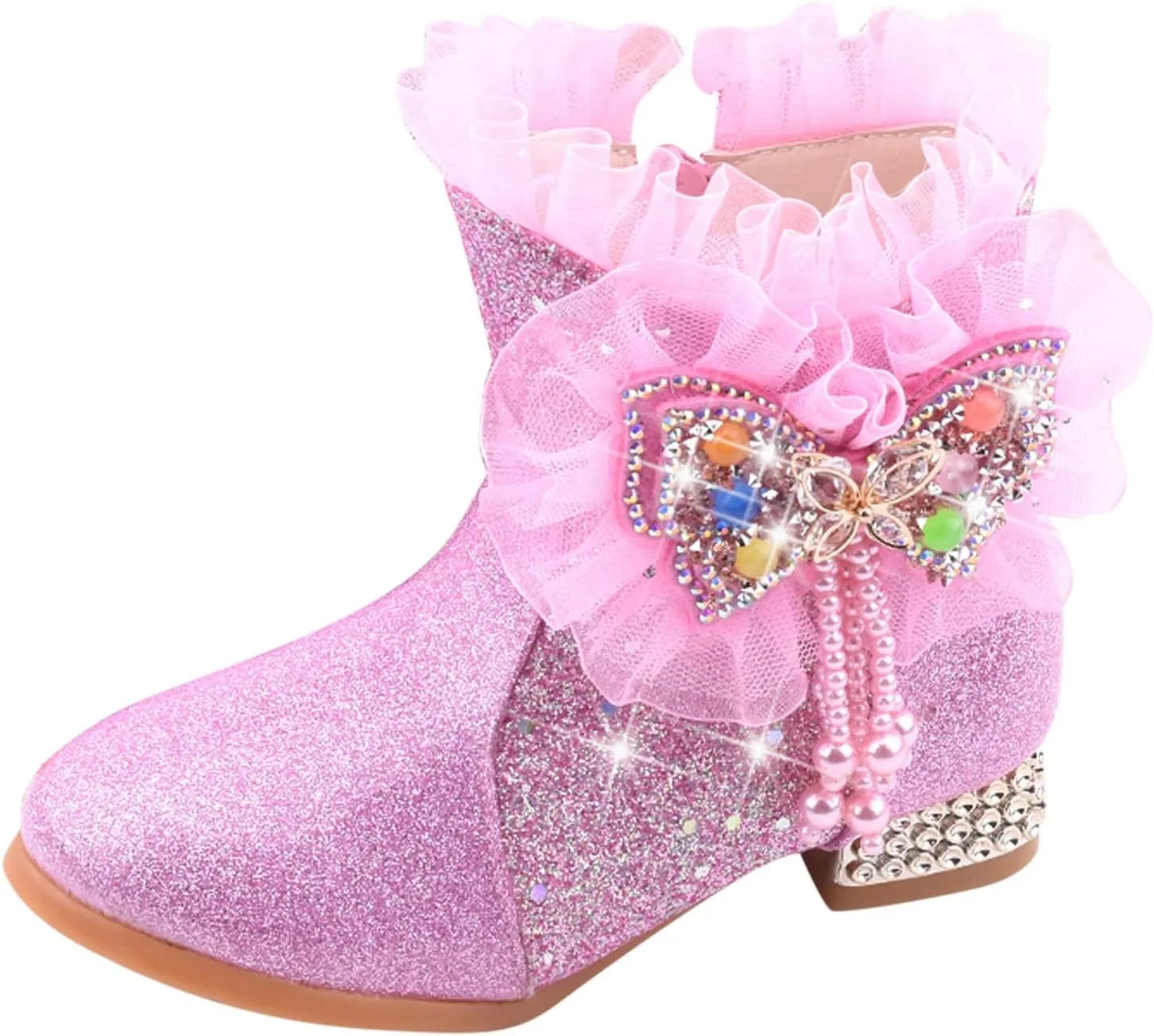 Детские сапоги для девочек с блестками и стразами, Pink