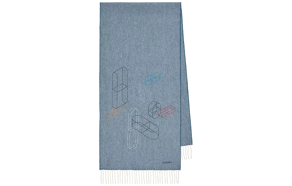 

HERMES Вязаный шарф мужской синий, Blue